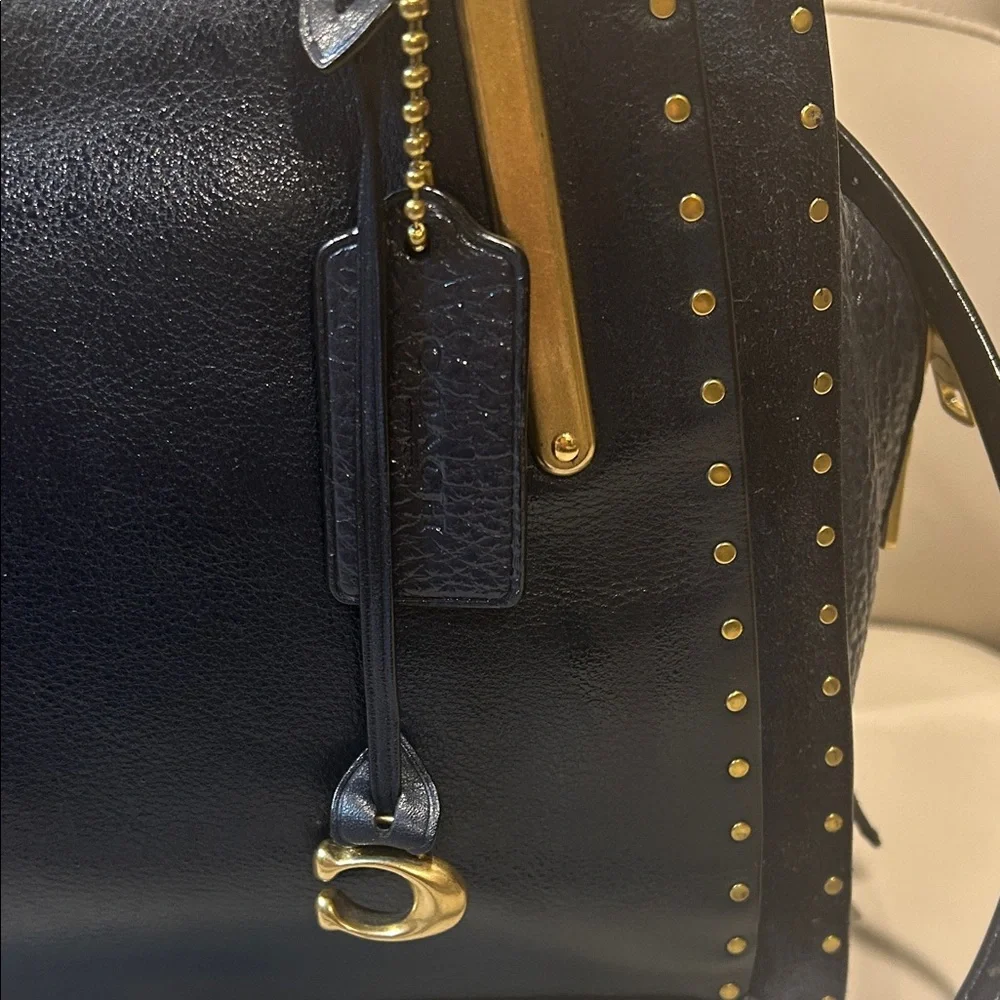 Coach Navy Dreamer 36 Border Rivets Leather Handbag